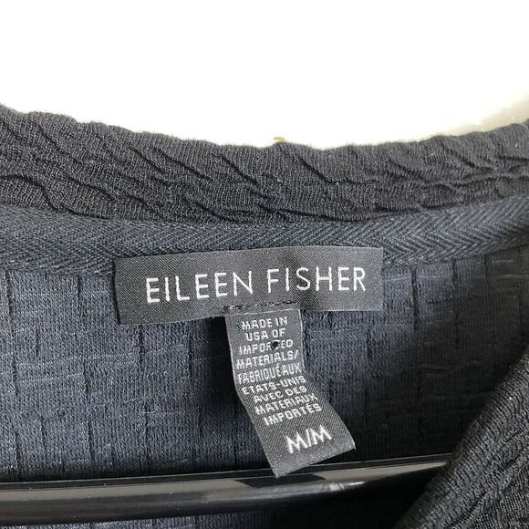 Eileen Fisher Top Medium Womens Black Shirt Sweater Textured Knit Pullover Hi Lo - Picture 8 of 9